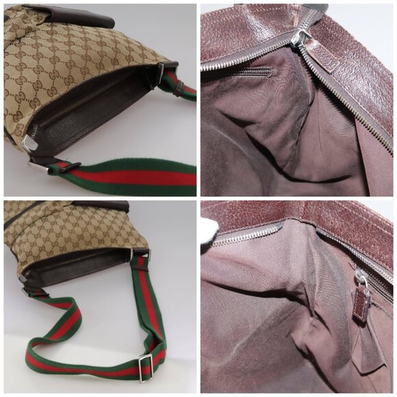 GUCCI GG Canvas Web Sherry Line Shoulder Bag Beige Red Green 169937 Auth ki5345 - Picture 15 of 16